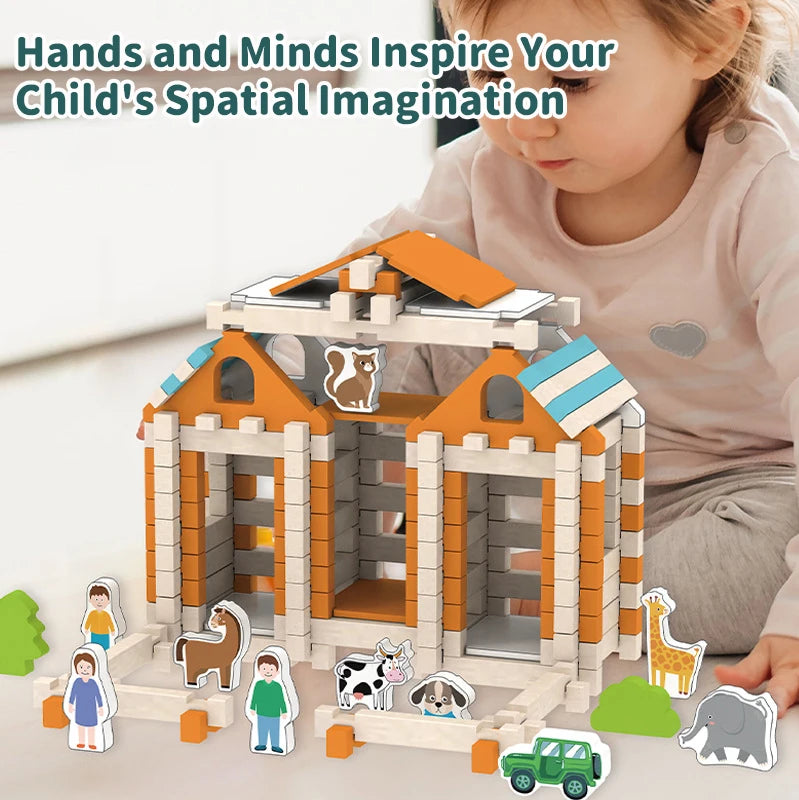 Children architecture building blocks toys city shop model building blocks diy handwork toys kids give play for creativity toys