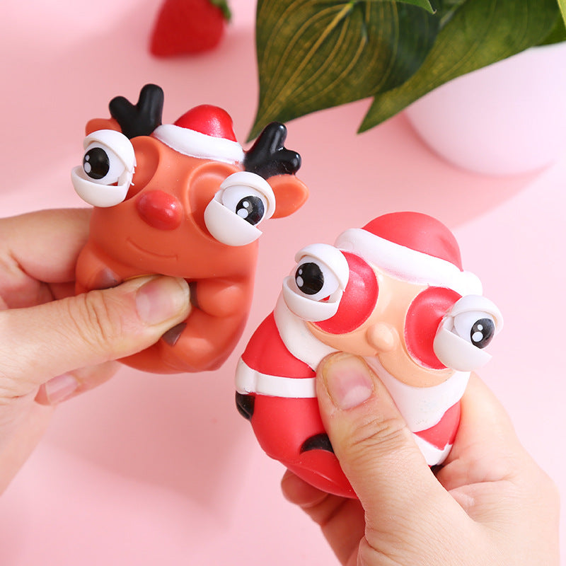 Squinting Christmas toys squeezing Christmas toys pinching and laughing toys staring and relieving stress